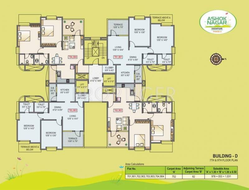 Harshad Constructions Ashok Nagar Phase II Building D 7th & 9th Floor Cluster Plan