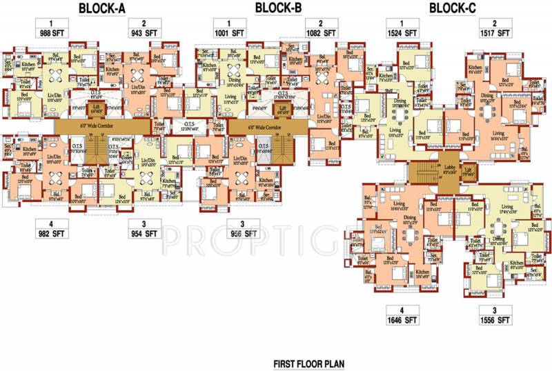 dabc gokulam-phase-iii Block A B & C First Floor Cluster Plan