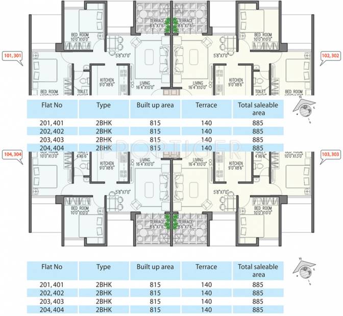 viniyog-realtors waterfront Wing B Even Floor Cluster Plan