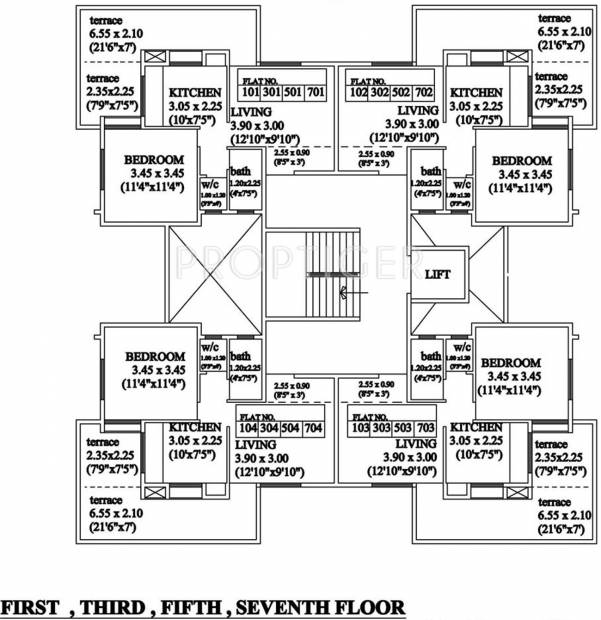 vakratund-developers aaditya-terraces Wing-B Odd Floor Cluster Plan