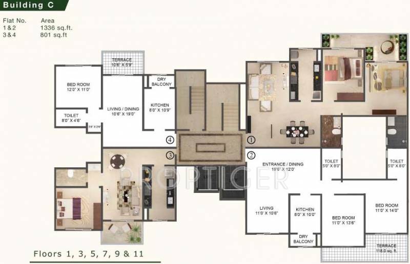 karia-developers konark-meadows Wing C Odd Floor Cluster Plan