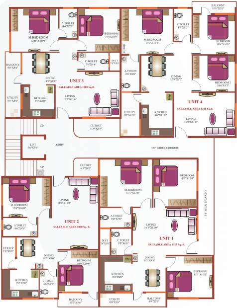  eeshan-nz-meadows Eeshan NZ Meadows Cluster Plan from 1st to 5th Floor