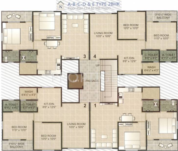  residency Tower A, B, C, D, E Cluster Plan from 1st to 5th Floor