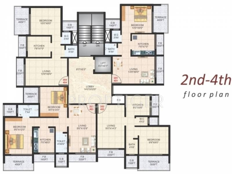 united-properties kailash-sadan Kailash Sadan Cluster Plan from 2nd to 4th Floor