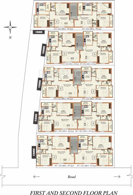 mitha-construction-and-development maanasa Block , 2,3,4, And Block 5 Cluster Plan from 1st to 2nd Floor