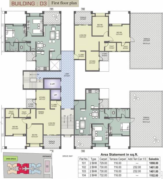 dharmavat-group sunder-sanskruti-phase-i Tower D3 Cluster Plan For 1st Floor
