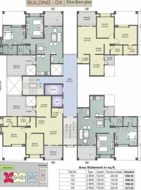 dharmavat-group sunder-sanskruti-phase-i Tower D4 Cluster Plan For 1st Floor