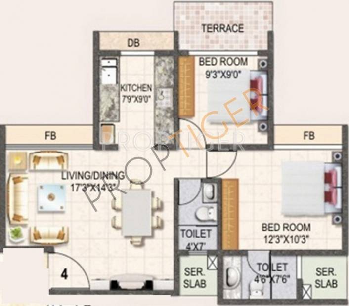 Swaraj Daffodils (2BHK+2T (1,055 sq ft) 1055 sq ft)