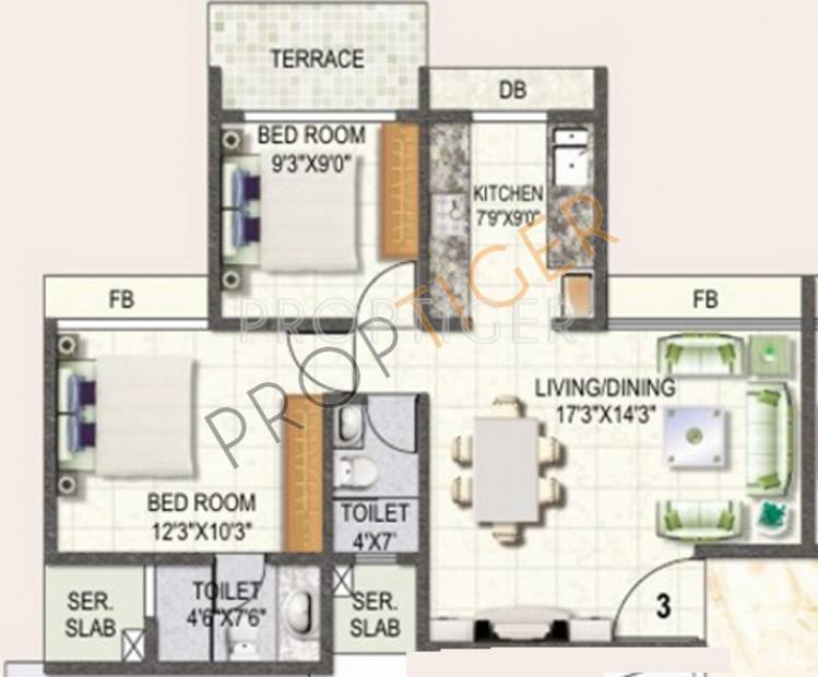 Swaraj Daffodils (2BHK+2T (1,190 sq ft) 1190 sq ft)