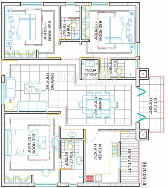 Sri Fortune Nest (3BHK+3T (1,570 sq ft)   Pooja Room 1570 sq ft)