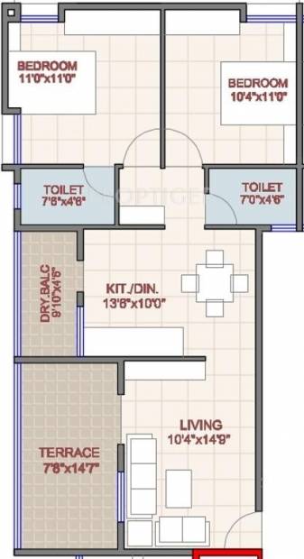 Pristine Pristine Meadows (2BHK+2T (1,045 sq ft) 1045 sq ft)