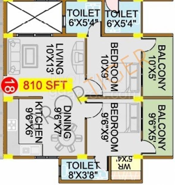 Radiant Enclave (2BHK+3T (810 sq ft) 810 sq ft)