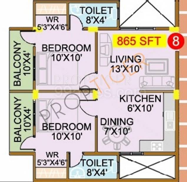 Radiant Enclave (2BHK+2T (865 sq ft) 865 sq ft)