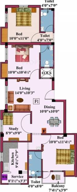 Rajus Lake View (3BHK+3T (1,007 sq ft)   Study Room 1007 sq ft)