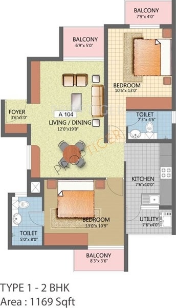 Unique Unique Signature (2BHK+2T (1,169 sq ft) 1169 sq ft)