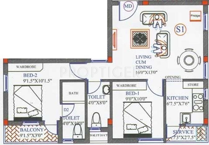 Sri Subhagruha (2BHK+2T (811 sq ft) 811 sq ft)