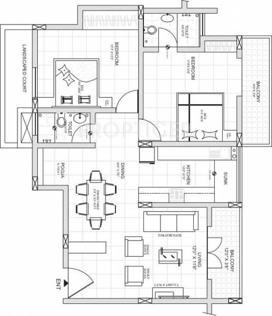 B&B Ruby (2BHK+2T (1,097 sq ft) 1097 sq ft)