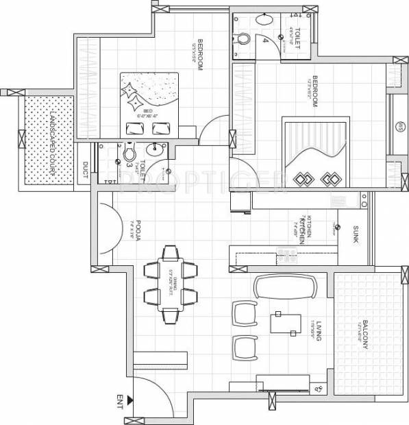 B&B Ruby (2BHK+2T (1,224 sq ft) 1224 sq ft)