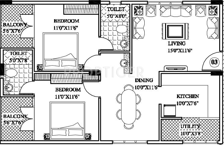 Petra Ikcon Gardenia (2BHK+2T (1,130 sq ft) 1130 sq ft)