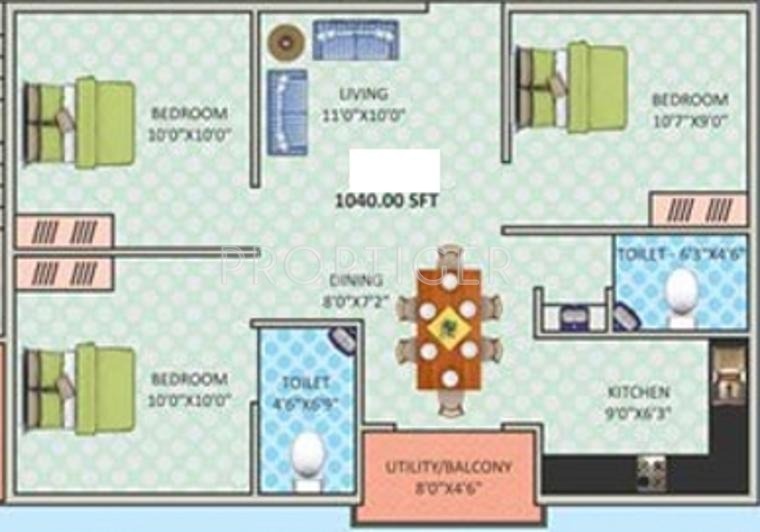 Prabhavathi Shadow (3BHK+2T (1,040 sq ft) 1040 sq ft)