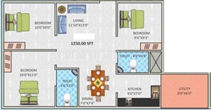 Prabhavathi Shadow (3BHK+2T (1,250 sq ft) 1250 sq ft)