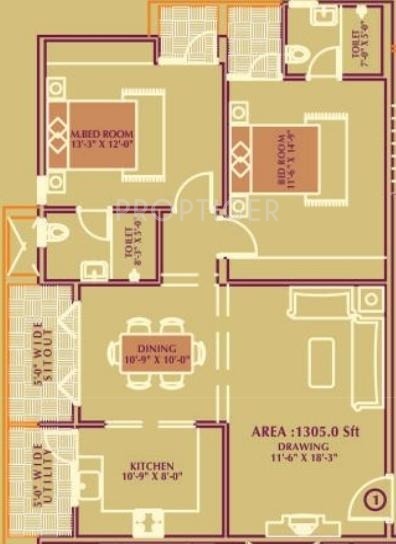 VV Wind Flower (2BHK+2T (1,305 sq ft) 1305 sq ft)