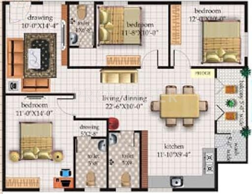 CBR Prakruthi (3BHK+3T (1,458 sq ft) 1458 sq ft)