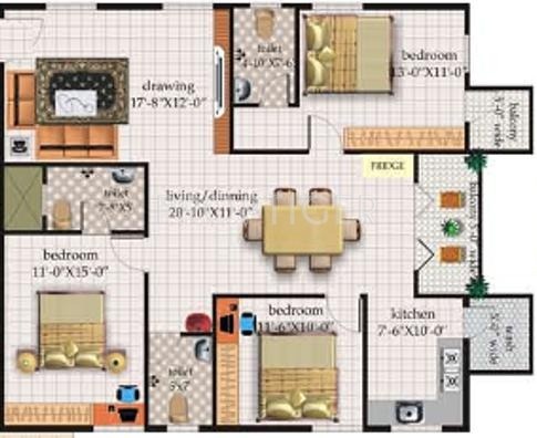 CBR Prakruthi (3BHK+3T (1,592 sq ft) 1592 sq ft)