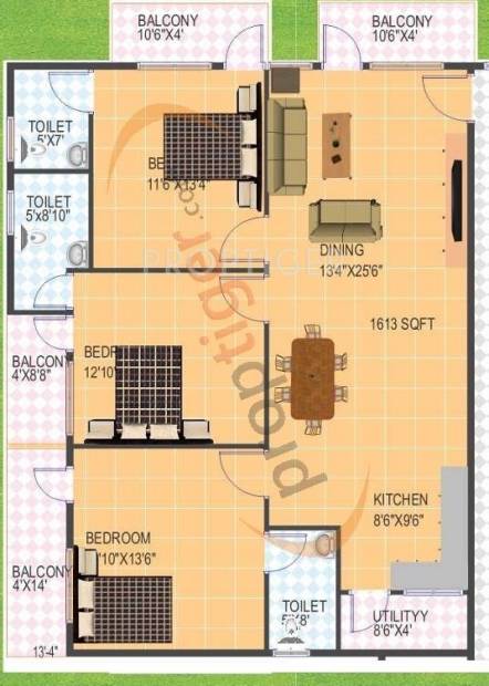 Vandana SV Lake View (3BHK+3T (1,613 sq ft) 1613 sq ft)
