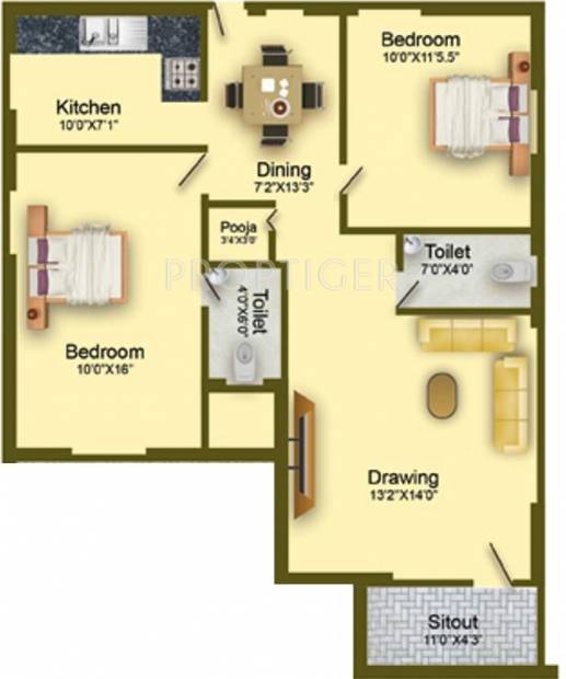 Sivakumar Siva Flats B Block (2BHK+2T (818 sq ft)   Pooja Room 818 sq ft)