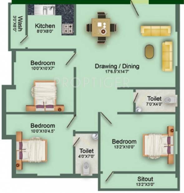 Sivakumar Siva Flats B Block (3BHK+2T (1,153 sq ft) 1153 sq ft)
