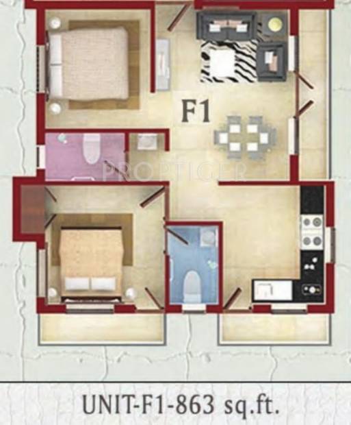 Aurris Bellezza (2BHK+2T (863 sq ft) 863 sq ft)