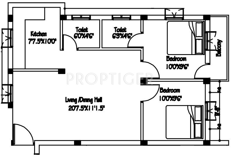 Pappas Prakash Enclave (2BHK+2T (927 sq ft) 927 sq ft)