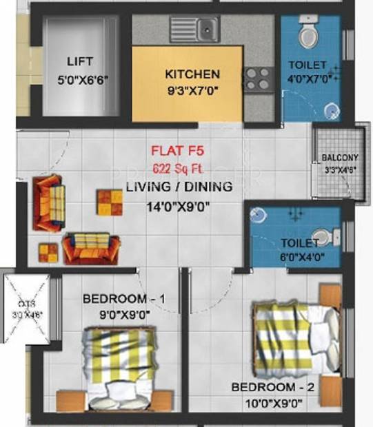 Four Dublin Square (2BHK+2T (622 sq ft) 622 sq ft)