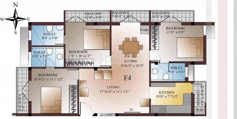 Four Windsor square (3BHK+3T (1,550 sq ft) 1550 sq ft)
