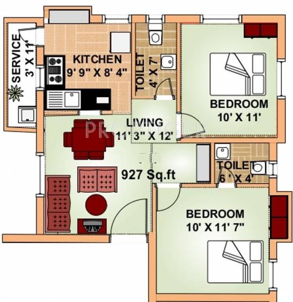 Himang Aaranya (2BHK+2T (927 sq ft) 927 sq ft)
