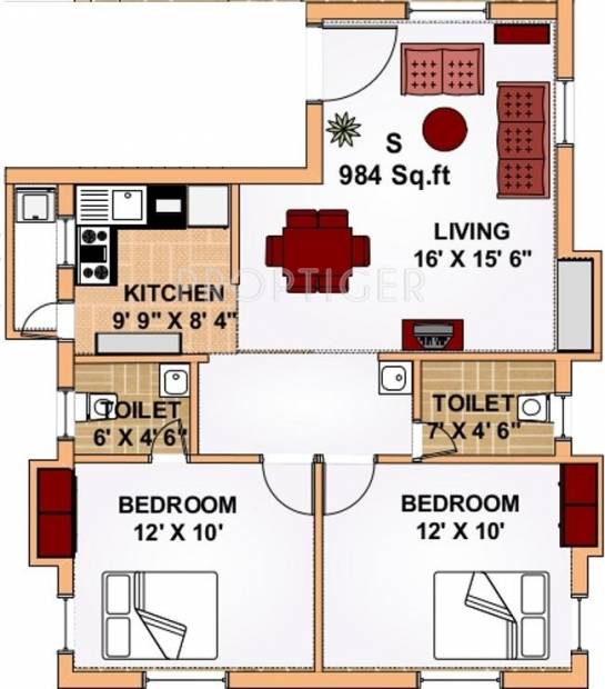 Himang Aaranya (2BHK+2T (984 sq ft) 984 sq ft)