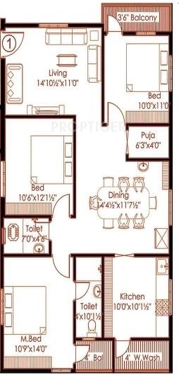  Sapphire (3BHK+3T (1,430 sq ft) + Pooja Room 1430 sq ft)