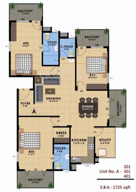 Cosmos Swara (3BHK+3T (1,725 sq ft) 1725 sq ft)