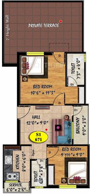 Bhaveshwar Oro Block II (2BHK+2T (671 sq ft) 671 sq ft)