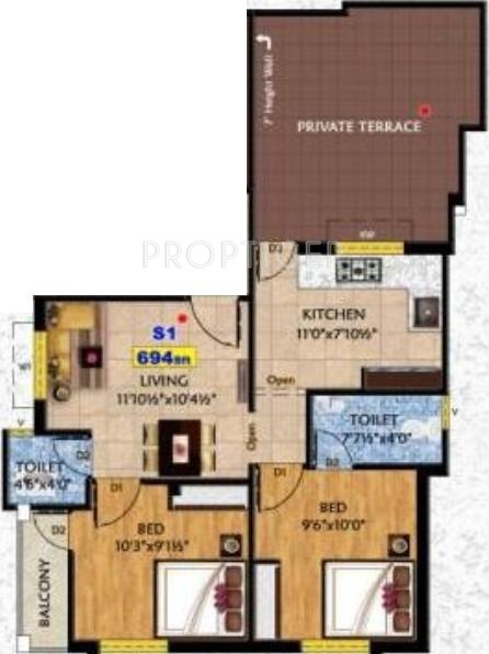 Bhaveshwar Oro Block 3 (2BHK+2T (694 sq ft) 694 sq ft)