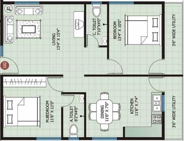 Pragathi Sindhoor (2BHK+2T (1,110 sq ft) 1110 sq ft)