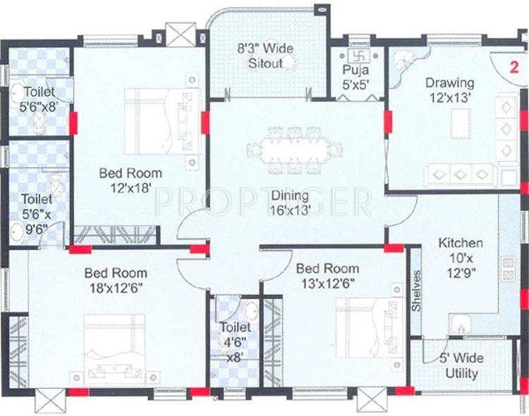 Sri Aditya Pride (3BHK+3T (1,900 sq ft)   Pooja Room 1900 sq ft)