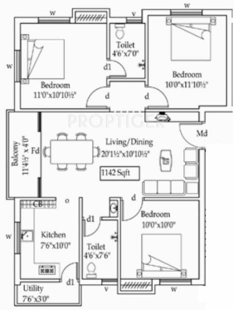 Priya VALASARAVKKAM (3BHK+2T (1,142 sq ft) 1142 sq ft)