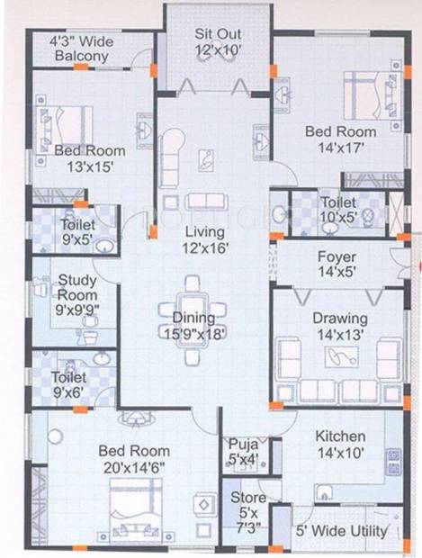 Sri Aditya Serenade (3BHK+3T (2,900 sq ft)   Study Room 2900 sq ft)