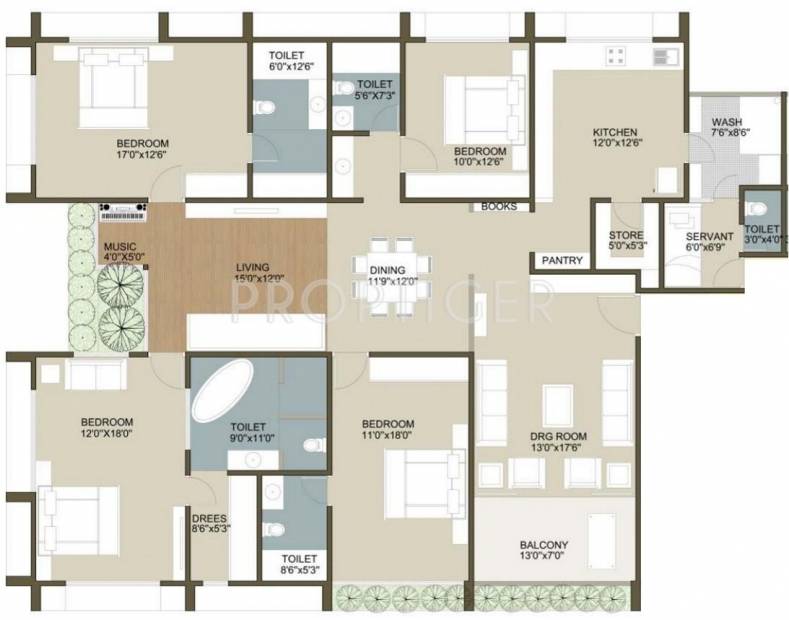 Deep Indraprasth 8 Frangipani (4BHK+4T (3,400 sq ft)   Servant Room 3400 sq ft)