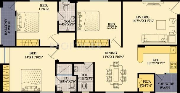 EAPL Shri Tirumala Prestige (3BHK+3T (1,602 sq ft) + Pooja Room 1602 sq ft)