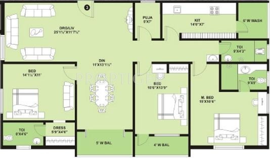 Sai Pragathi Pride (3BHK+3T (1,572 sq ft)   Pooja Room 1572 sq ft)