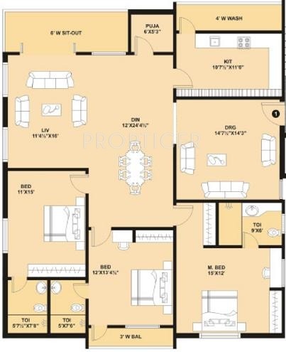 Sai Pragathi Pride (3BHK+3T (1,884 sq ft)   Pooja Room 1884 sq ft)
