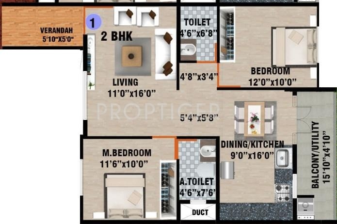 DS Signature (2BHK+2T (1,133 sq ft) 1133 sq ft)
